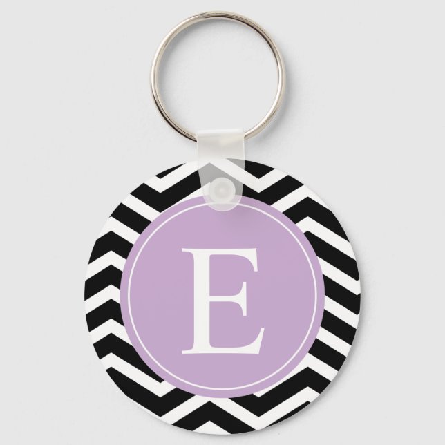 Black White Purple Chevron Custom Keychain (Front)