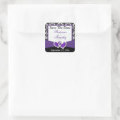 Black White Purple Damask 1.5" Save The Date Stick Square Sticker (Bag)
