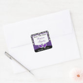 Black White Purple Damask 1.5" Save The Date Stick Square Sticker (Envelope)