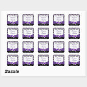 Black White Purple Damask 1.5" Save The Date Stick Square Sticker (Sheet)