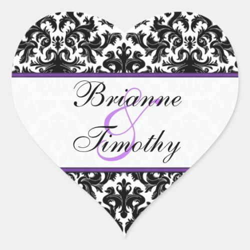 Black White Purple Damask 15 Wedding Sticker