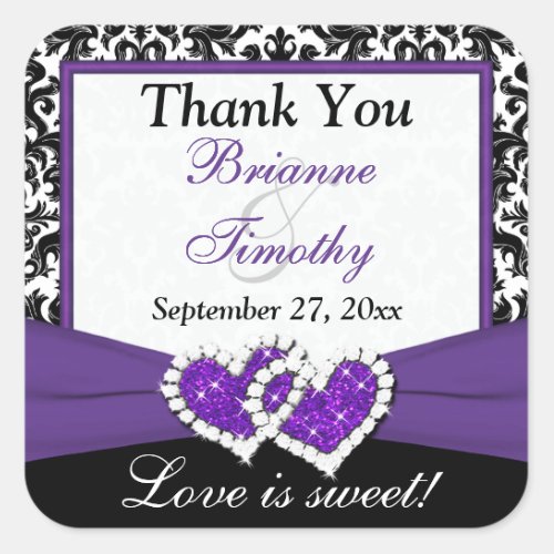 Black White Purple Damask 15 Wedding Sticker 3