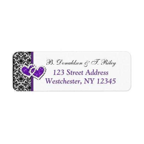 Black White Purple Damask Hearts Address Label