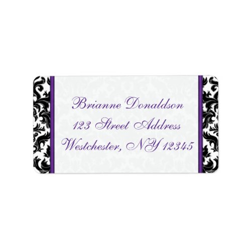 Black White Purple Damask Hearts Address Label 2