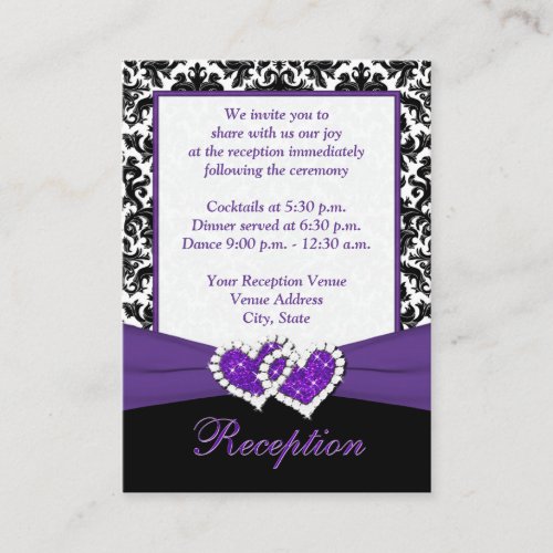 Black White Purple Damask Hearts Enclosure Card