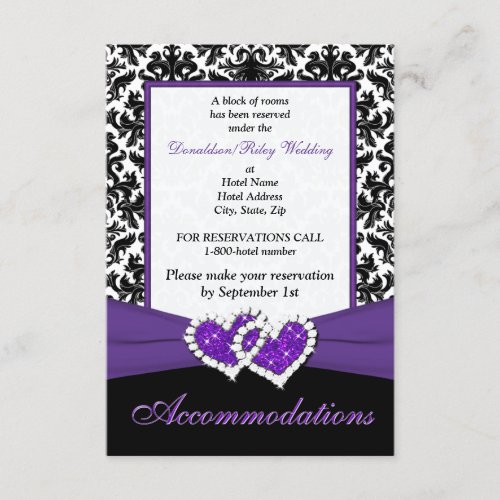 Black White Purple Damask Hearts Enclosure Card