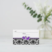 Black, White, Purple Damask Hearts Place Card (Standing Front)