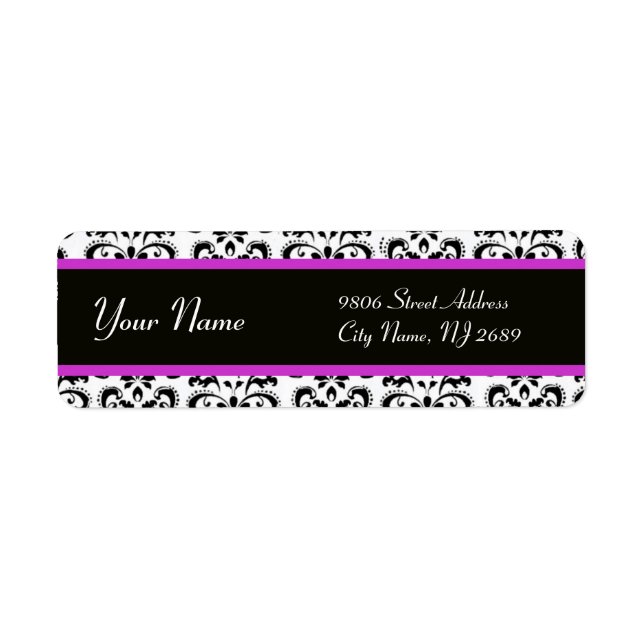 BLACK WHITE PURPLE  DAMASK LABEL (Front)