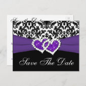 Black, White, Purple Damask Save the Date Postcard (Front/Back)