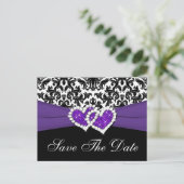 Black, White, Purple Damask Save the Date Postcard (Standing Front)