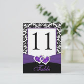 Black, White, Purple Damask Table Number Post Card (Standing Front)