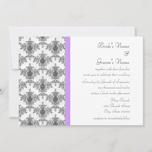 Black White Purple Damask Wedding Invitations