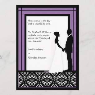 Black, White & Purple Damask Wedding Invitations