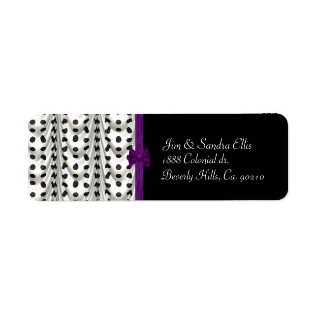 Black White Purple Draped Polka Dots Label (Front)