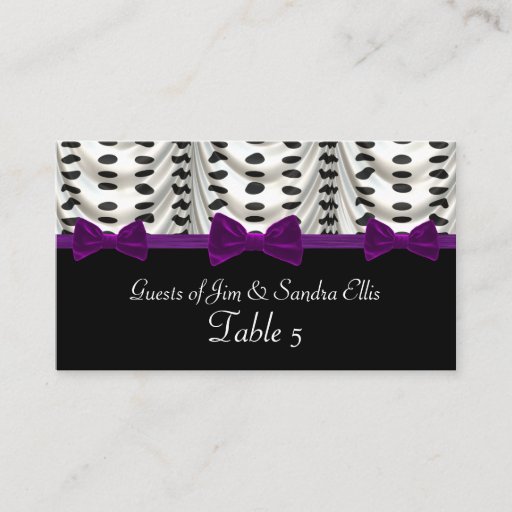 Customizable Black White Purple Draped Polka Dots Table Business Card Templates
