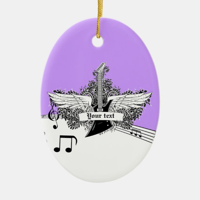 Black white purple electric guitar with wings ceramic ornament (Front)