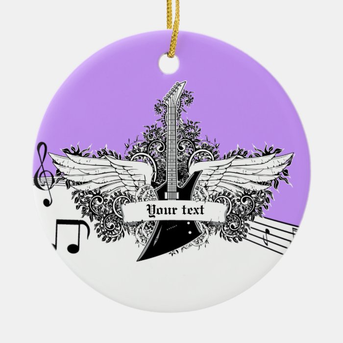 Black white purple electric guitar with wings christmas ornament