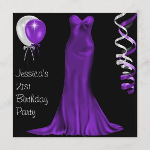 Black White Purple Formal Dress 21st Birthday Invitation