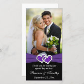 Black White Purple Joined Hearts Wedding Photocard Thank You Card (Front/Back)