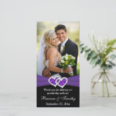 Black White Purple Joined Hearts Wedding Photocard Thank You Card (Standing Front)