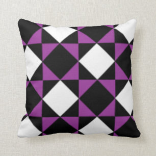 Black White Purple Modern Diamond  Check Pattern Throw Pillow
