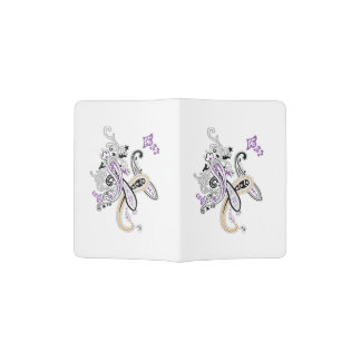 Black White Purple Orange Ornate Paisley Passport Holder