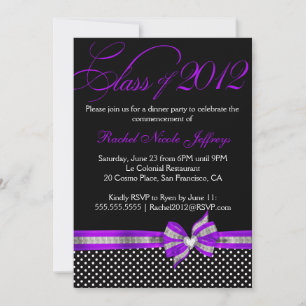 Black White Purple Polka Dot Graduation Invitation