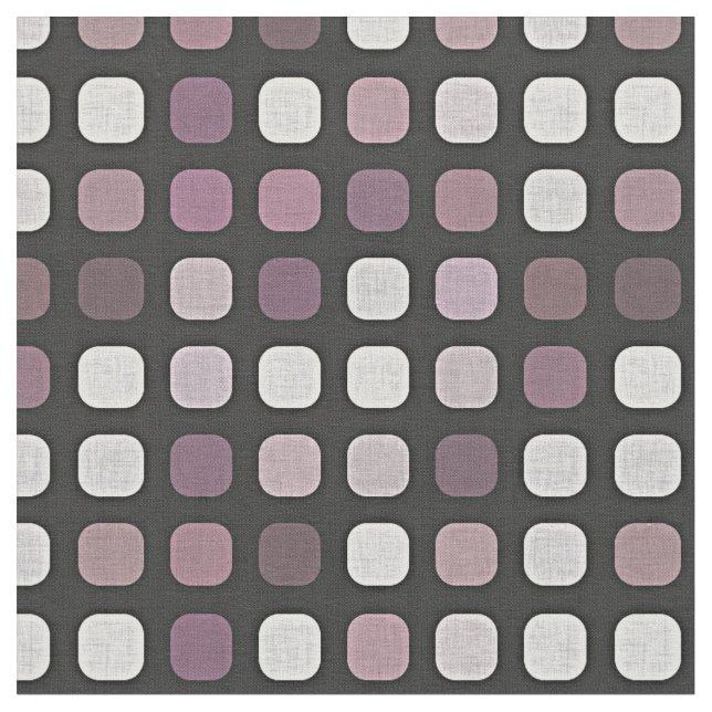 Black White Purple Retro Chic Round Square Pattern Fabric (Close Up)