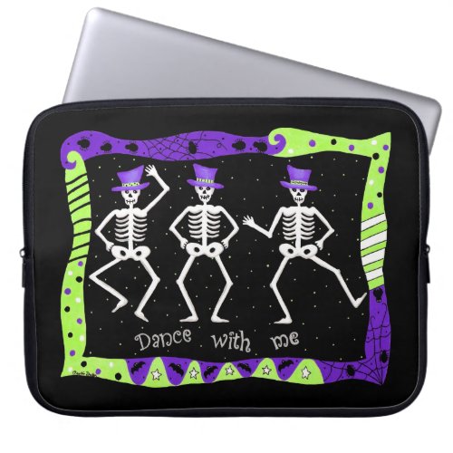 Black White Purple Skeleton Bones Dance Halloween Laptop Sleeve