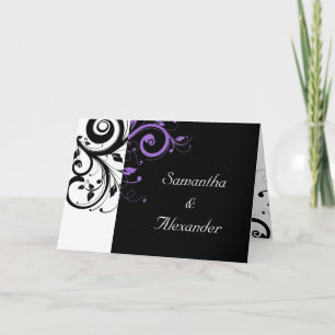 Black+White Purple Swirl Folded Wedding Invitation