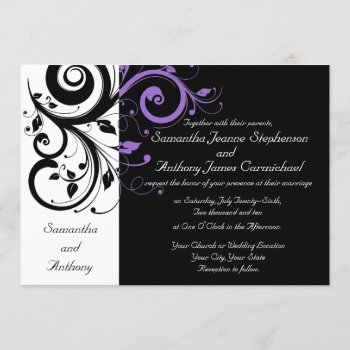 Black White Purple Swirl Wedding Invitations by CustomInvites at Zazzle