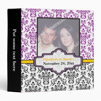Black white purple yellow damask wedding binder