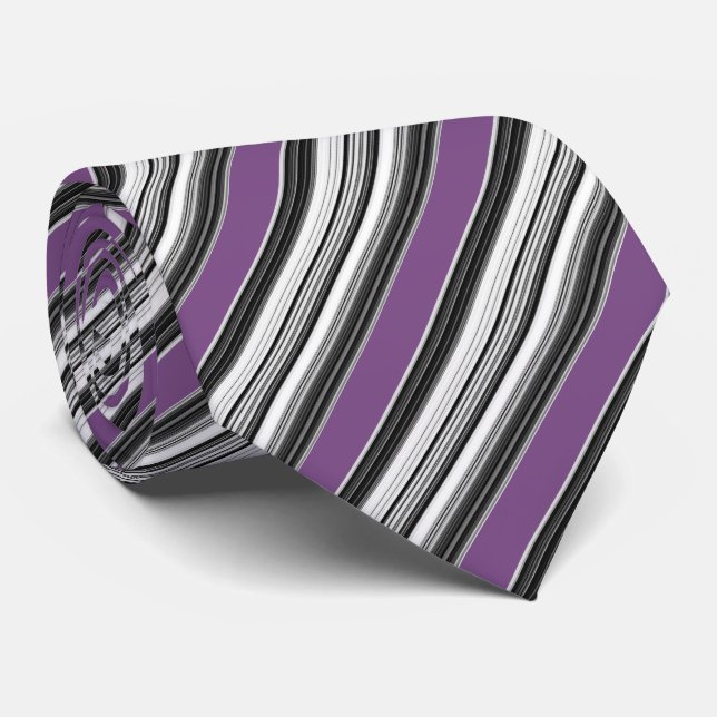 Black White Purplish Blue Striped Pattern Neck Tie (Rolled)