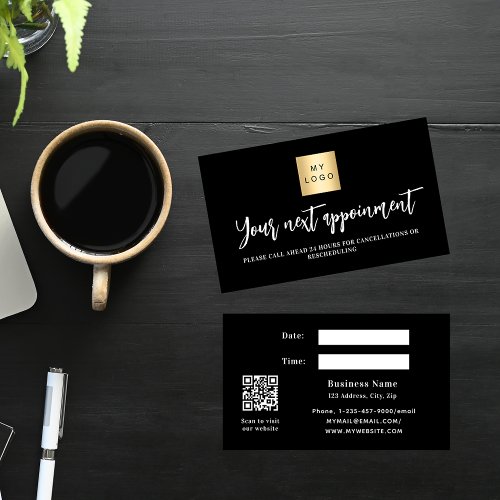 Black white QR business logo appointment card