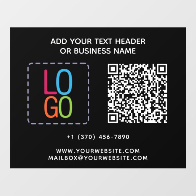 Black White QR Code Business Company Simple Text Wall Decal (Front)