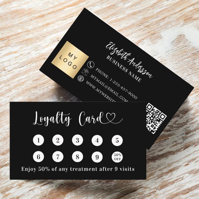 Black white qr code business logo loyalty card (Creator Uploaded)