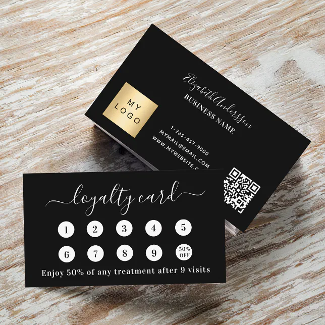 Black white qr code business logo loyalty card Zazzle