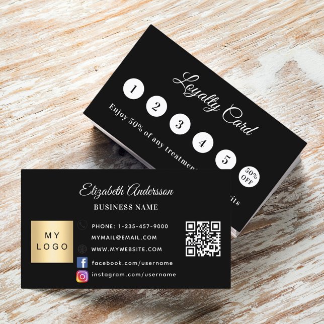 Black white qr code business logo loyalty card (Creator Uploaded)