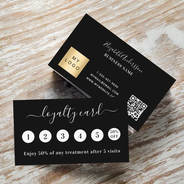 Black white qr code business logo loyalty card | Zazzle