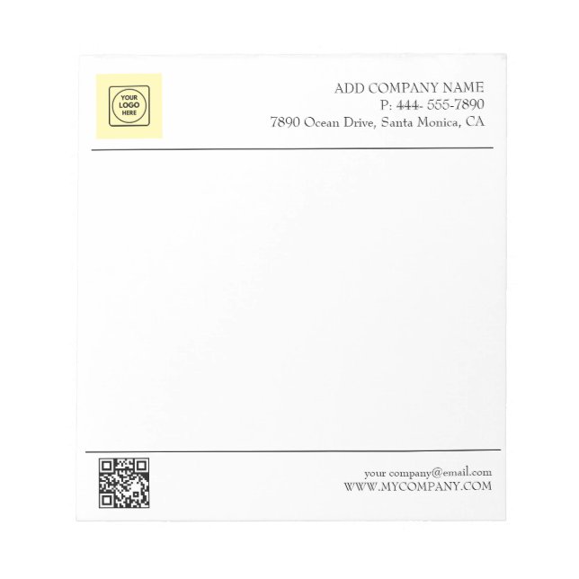 Black White QR Code Business Logo Modern  Notepad (Front)
