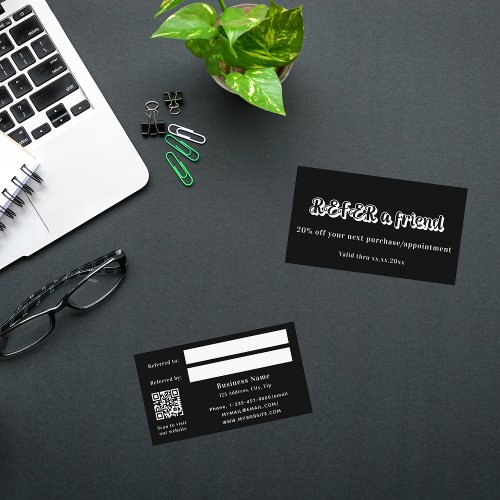 Black white qr code business referral card