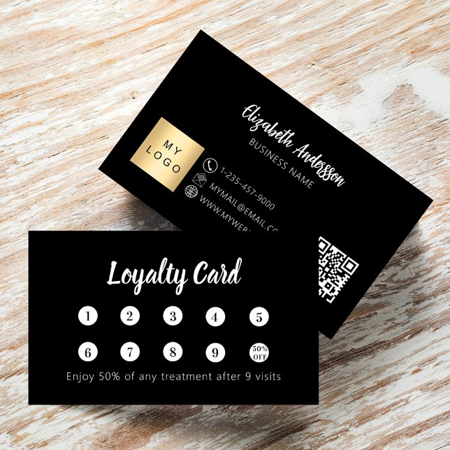 Black white qr code corporate logo loyalty card (Creator Uploaded)