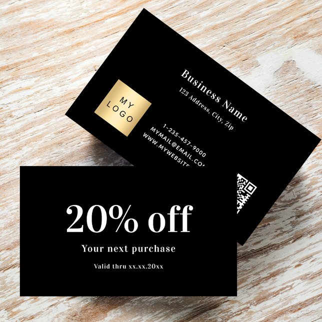 Black white qr code logo business discount card (Creator Uploaded)