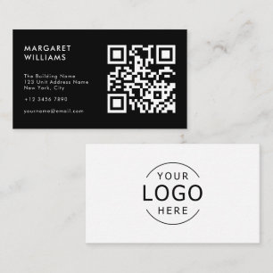 Black & White QR Code Logo Modern Professional Business Card