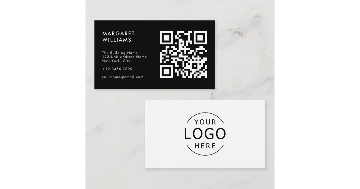Black & White QR Code Logo Modern Professional Business Card | Zazzle