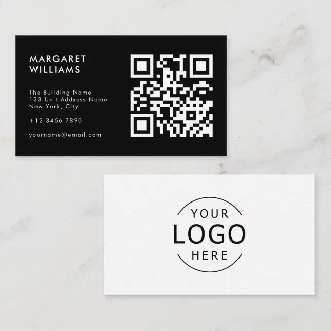 Black & White QR Code Logo Modern Professional Business Card | Zazzle