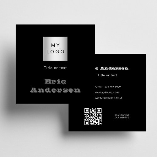 Black white QR code logo Square Business Card