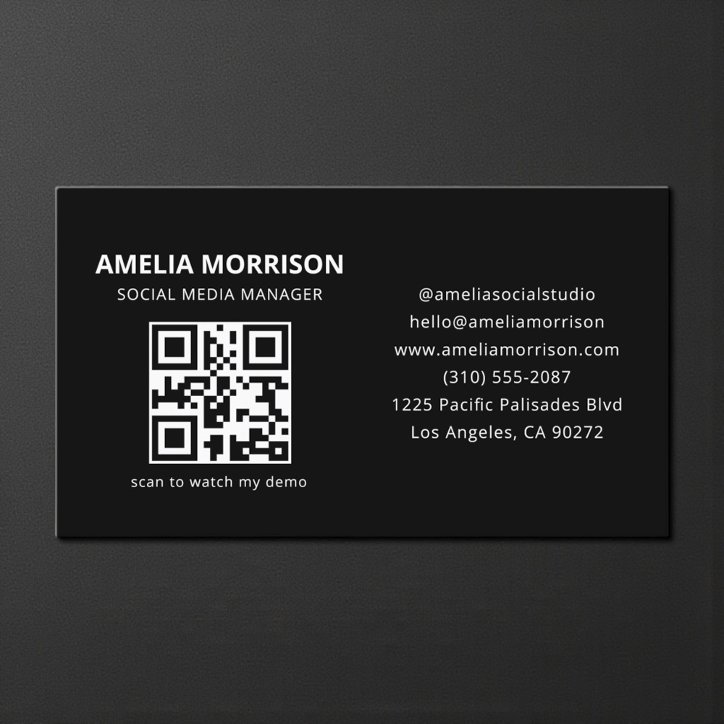 Black White QR Code Minimalist Professional Business Card