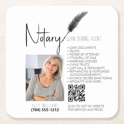 Black  White QR Code Notary Promotional Square Paper Coaster