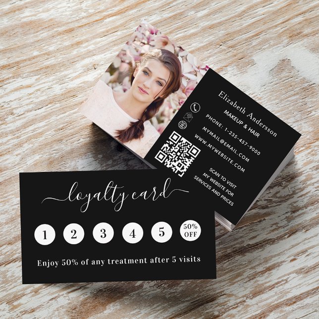 Black white QR code photo loyalty card (Creator Uploaded)